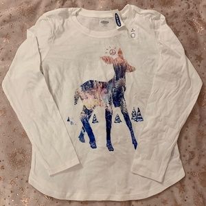 Girls' Reindeer Graphic Long Sleeve Tee - Old Navy Large, White